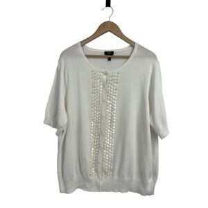 Talbots Pima Cotton White Beaded Snap Front Cardigan 2X NWT